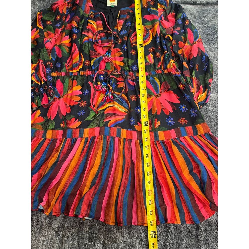 FARM Rio Floral Stripe Boho Dress Women’s Size Large Multicolor Tassel Tie - Picture 5 of 11